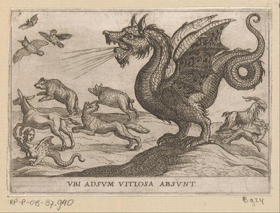 تنين يطارد الحيوانات الأخرى Ubi adsum vitiosa absunt (العنوان على الكائن) قتال الحيوانات (عنوان المسلسل) بواسطة انطونيو تمبيستا