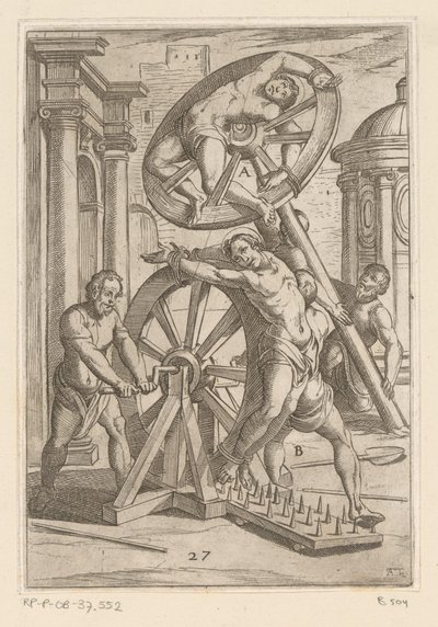 التعذيب بالنقاط والعجلات الحادة تعذيب شهداء المسيحيين (عنوان المسلسل) Varia tormentorum et supplicioru crudelium (...] (عنوان السلسلة) بواسطة انطونيو تمبيستا