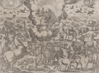 خلق الله الحيوانات ، كاليفورنيا. 1590-1630. بواسطة انطونيو تمبيستا