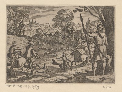 صيد الأرانب مع الرجال الذين يصطادون الأرانب من الأدغال مشاهد الصيد (الجزء الثاني) (عنوان السلسلة) Primo libro di caccie varie (عنوان المسلسل) بواسطة انطونيو تمبيستا
