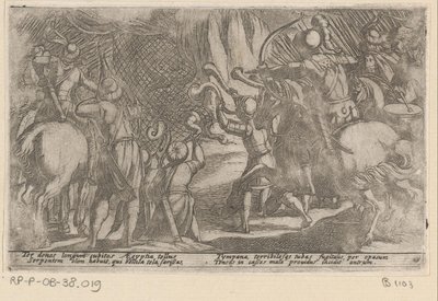 Jagers vangen een reuzenslang متنوع Jacht- en strijdscènes (عنوان السلسلة) صيد الوحوش والطيور والأسماك معارك الوحوش: والوحوش المتبادلة (عنوان السلسلة) بواسطة جيوفاني أورلاندو