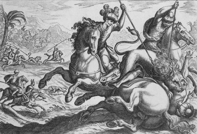 Lion Hunt ، من "Hunting Scenes IV" ، أواخر القرن السادس عشر ، أواخر القرن السادس عشر. بواسطة انطونيو تمبيستا
