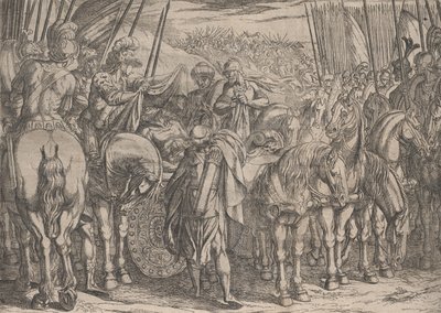 اللوحة 10: العثور على جسد الإسكندر داريوس ، من أعمال الإسكندر الأكبر 1608. بواسطة انطونيو تمبيستا