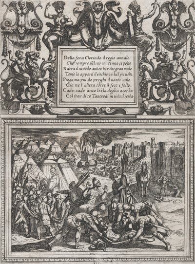 اللوحة 12: رسم توضيحي لـ Canto XII ، من 'Gerusalemme liberata في Torquato Tasso ... ، كاليفورنيا. 1590-1630. بواسطة انطونيو تمبيستا