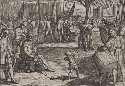 اللوحة 20: سيفيليس يقص شعره ، من حرب الرومان ضد باتافيانز ر ... ، 1611. بواسطة انطونيو تمبيستا