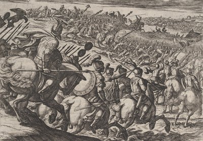 اللوحة 25: هجوم القائد الروماني سيرياليس بالقرب من ترير ، من حرب الرومان أجاي ... ، 1611. بواسطة انطونيو تمبيستا