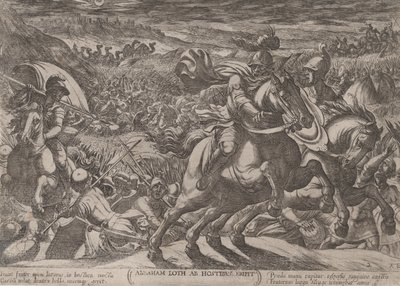اللوحة 2: تحرير إبراهيم ابن أخيه لوط من كتاب "معارك الاختبار القديم ..." 1590-كاليفورنيا. 1610. بواسطة انطونيو تمبيستا