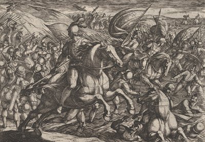 اللوحة 30: سيرياليس يقود الهولنديين إلى نهر الراين ، من حرب الرومان ضد ... ، 1611. بواسطة انطونيو تمبيستا