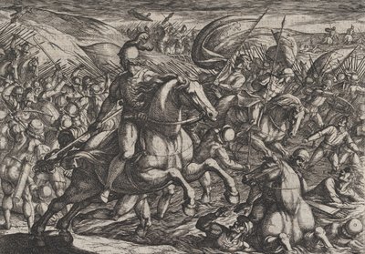 اللوحة 30: سيرياليس يقود الهولنديين إلى نهر الراين ، من حرب الرومان ضد ... ، 1611. بواسطة انطونيو تمبيستا