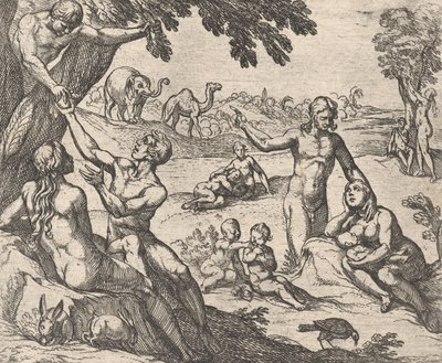 اللوحة 3: عصر الذهب Aetas aurea ، من "التحولات" لأوفيد ، 1606. بواسطة انطونيو تمبيستا