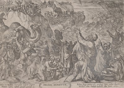اللوحة 8: المصريون يغرقون في البحر الأحمر ، من كتاب `` معارك القديم ... ، كاليفورنيا ''. 1590-كاليفورنيا. 1610. بواسطة انطونيو تمبيستا