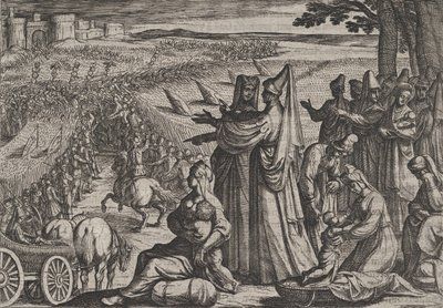 اللوحة 8: النساء والأطفال يراقبون المدنيين وهم يقاتلون الرومان ، من حرب الغجر ... ، 1611. بواسطة انطونيو تمبيستا