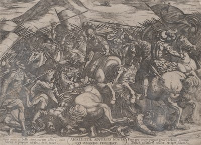 اللوحة 9: الإسرائيليون يقاتلون العماليق ، من 'معارك القديم ... ، كاليفورنيا. 1590-كاليفورنيا. 1610. بواسطة انطونيو تمبيستا