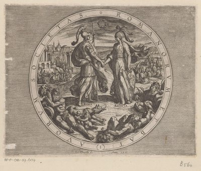Rome en Batavia schudden elkaar de hand مجتمع الرومان والهولنديين (العنوان على الشيء) De Bataafse oorlogen tegen de Romeinen (عنوان المسلسل) معركة الهولنديين مع الرومان (عنوان المسلسل) بواسطة انطونيو تمبيستا
