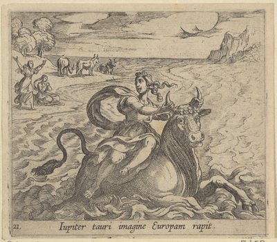 روف فان أوروبا جوبيتر يغني أوروبا في صورة ثور (العنوان على الكائن) Metamorphoseon sive convertum (عنوان السلسلة) Metamorfosen van Ovidius (عنوان السلسلة) بواسطة انطونيو تمبيستا