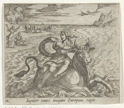 روف فان أوروبا جوبيتر يغني أوروبا في صورة ثور (العنوان على الكائن) Metamorphoseon sive convertum (عنوان السلسلة) Metamorfosen van Ovidius (عنوان السلسلة) بواسطة انطونيو تمبيستا