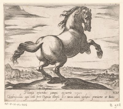 Steigerend paard naar rechts gewend Paarden uit verschiedelden Landen (عنوان المسلسل) مع هؤلاء القادة سوف يتم الاحتفال بك كقائد ذو فم فيرو. بواسطة انطونيو تمبيستا