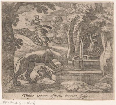 Thisbe vlucht for the leeuwin بواسطة برون هذا الجانب من الإقليم الهارب (العنوان على الكائن) التحول والتحول (عنوان السلسلة) تحولات أوفيد (عنوان المسلسل) بواسطة انطونيو تمبيستا