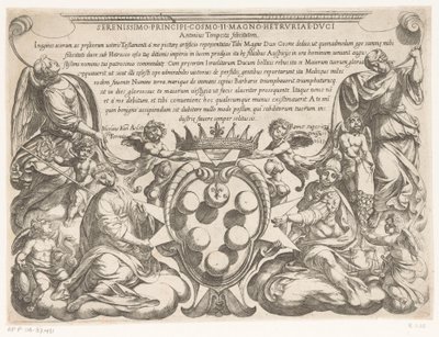 طباعة العنوان مع تكريس وشعار نبالة Cosimo II de