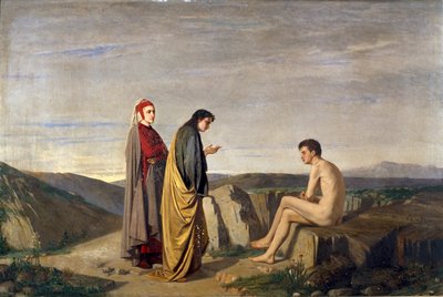 يلتقي دانتي وفيرجيل بالشاعر سورديللو دا جويتو في Purgatory D'pres un chant du Purgatory de Divine Comedy (الكوميديا الإلهية) لدانتي Alighieri (1265-1321). لوحة أنطونيو فارني (1841-1909) Dim.81x121 cm الجينات ، أكاديمية Ligustica للفنون الجميلة ، إيطالي بواسطة أنطونيو فارني