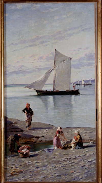 Lavandieres على ضفاف نهر Bisagno بالقرب من الجينات ، إيطاليا لوحة رسمها أنطونيو فارني (1841-1908) 1891 الجينات ، Galleria d'Arte Moderna ، الجرد 0236 بواسطة أنطونيو فارني
