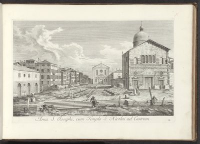 Gezicht op de Chiesa di San Giuseppe di Castello te Venetië منطقة القديس يوسف ، مع معبد القديس نيكولاس في القلعة (العنوان على الجسم) Gezichten op bugemenen en pleinen in Venetië (عنوان السلسلة) مناظر أكثر شهرة لمدينة البندقية ، من لوحات قناة أنطونيوس بواسطة كاناليتو