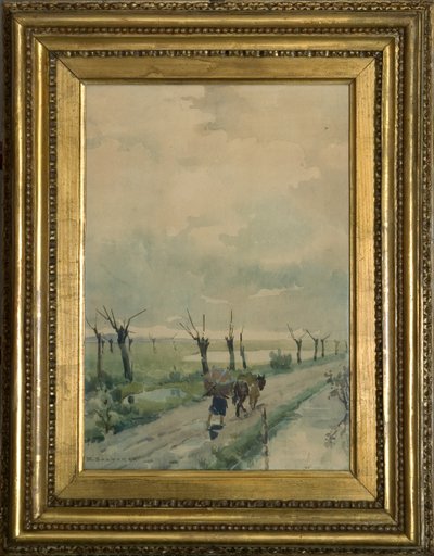 منظر طبيعي مع أشخاص 1918-19 (لوحة مائية على رسم بالفحم) بواسطة أركانجيلو سالفاراني
