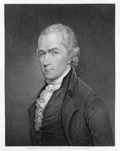 ألكسندر هاميلتون (1757-1804) منقوش من قبل جون فرانسيس يوجين برودهوم (1800-92) بواسطة أرشيبالد روبرتسون