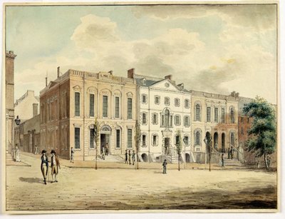 الزاوية الشمالية الشرقية من Wall and William Streets ، مدينة نيويورك ، 1798 (مرحاض وحبر على ورق) بواسطة أرشيبالد روبرتسون