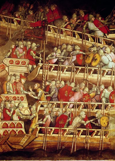 تاريخ البابا ألكسندر الثالث (1105-81): الأسطول الفينيسي منتصر على الإمبراطور فريدريك بارباروسا (c.1123-90) 1407 بواسطة أريتينو لوكا سبينيلو أو سبينيللي