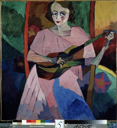 امرأة مع جيتار (سيدة مع غيتار). لوحة أريستارخ فاسيليفيتش لينتولوف (لينتولوف) (1882-1943) ، زيت على قماش بواسطة أريستارخ فاسيليفيتش لينتولوف