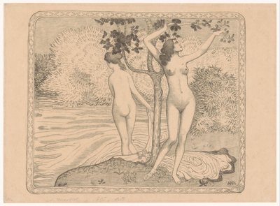 امرأتان تستحمان تحت شجرة على حافة المياه Deux Baigneuses nues sous un arbre au bord de l