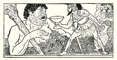 Odysseus يقدم كوبًا من النبيذ إلى Polyphemus العملاق (litho) بواسطة أرماند جوزيف بونامي