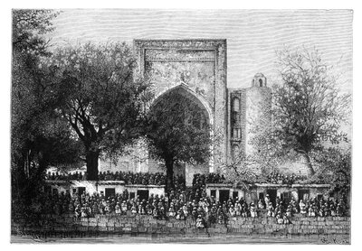 تجمع قبل المسجد في بخارى ، أوزبكستان ، 1895. بواسطة أرماند كول