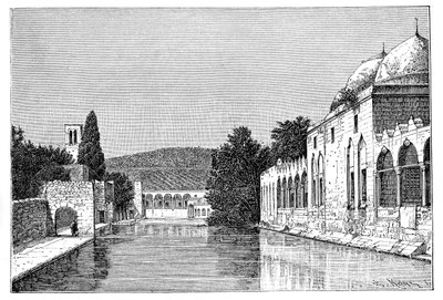 المسجد ونافورة إبراهيم ، عوفرة الطيبة ، الضفة الغربية ، إسرائيل ، 1895. بواسطة أرماند كول