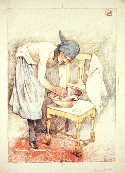 Girl Washing ، من L'Estampe Moderne ، نُشر في باريس 1897-99 (لون ليثو) بواسطة أرماند راسينفوس