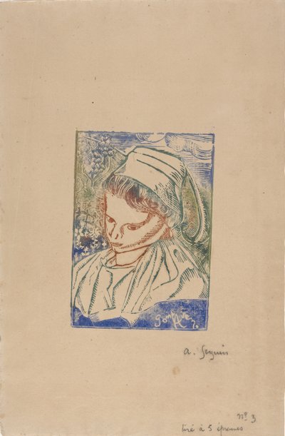 بريتون دي بونت آفين (امرأة بريتونية من بونت أفين) حوالي عام 1896 (نقش خشبي مع تلوين دمية) بواسطة أرماند سيجين