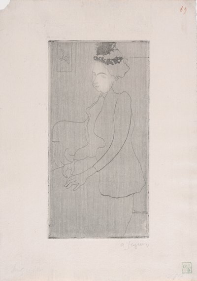 Femme assise avec فاتحة أعمدة (امرأة جالسة مع قبعة من الريش) c.1893 (النقش) بواسطة أرماند سيجين
