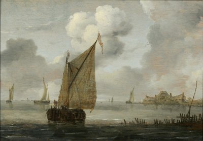 القوارب الشراعية بالقرب من الساحل بواسطة Arnoldus van Anthonissen