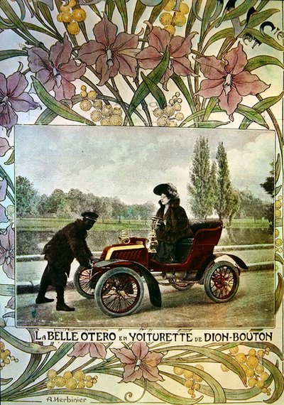 La Belle Otero على عجلة سيارة De Dion-Bouton ، c.1900 بواسطة أرسين هيربينير