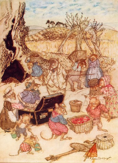 رسم توضيحي لكتاب "الريح في الصفصاف" لكينيث غراهام (طباعة حجرية ملونة) بواسطة آرثر (بعد) راكهام