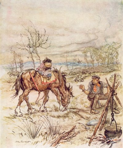 رسم توضيحي لكتاب "الريح في الصفصاف" لكينيث غراهام (طباعة حجرية ملونة) بواسطة آرثر (بعد) راكهام