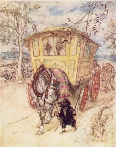 رسم توضيحي لكتاب "الريح في الصفصاف" لكينيث غراهام (طباعة حجرية ملونة) بواسطة آرثر (بعد) راكهام