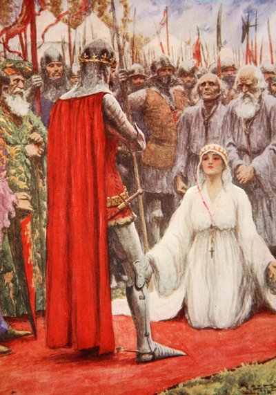 نظر الملك إدوارد إلى أسفل في عيون الملكة فيليبا التي تتوسل (لون ليثو) بواسطة آرثر سي (بعد) مايكل
