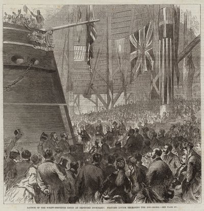 إطلاق برغي كورفيت درويد في Deptford Dockyard ، الأميرة لويز تطلق Dog-Shore بواسطة Arthur Hopkins