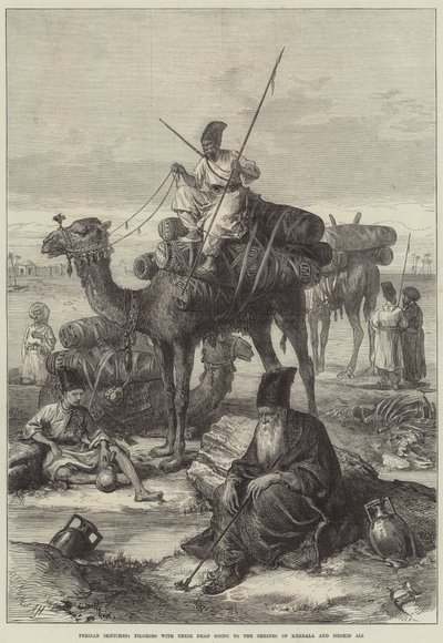 اسكتشات فارسية ، حجاج مع موتاهم ذاهبين إلى مزارات كربلاء ومشيد علي بواسطة Arthur Hopkins