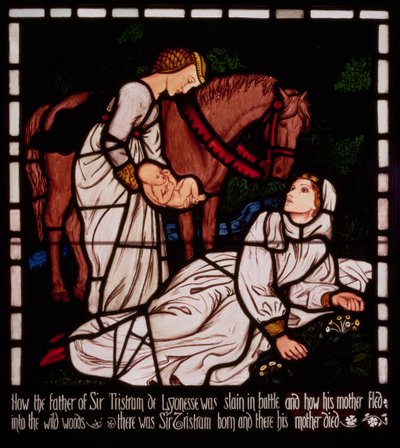 ولادة تريستان ، من "قصة تريستان وإيزولدي" ، William Morris und Co. (زجاج ملون) بواسطة آرثر هيوز