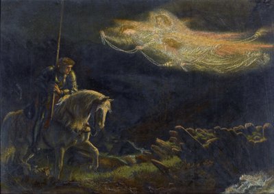 سيدي جالاهاد. La Quete du Saint Graal Sir Galahad. البحث عن الكأس المقدسة par Arthur Hughes (1832-1915) - زيت على خشب ، 30.5x43 - مجموعة خاصة بواسطة آرثر هوغز