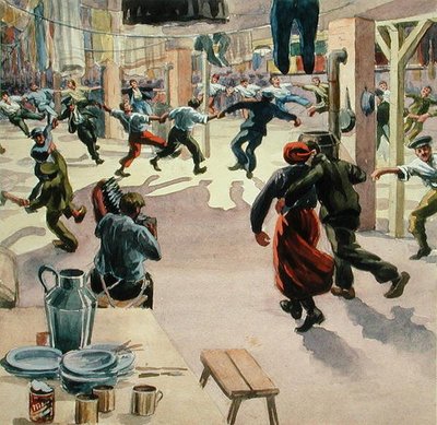 عشية عيد الميلاد في معسكر جيسن ، حوالي عام 1916 (ألوان مائية على ورق) بواسطة آرثر نانتل