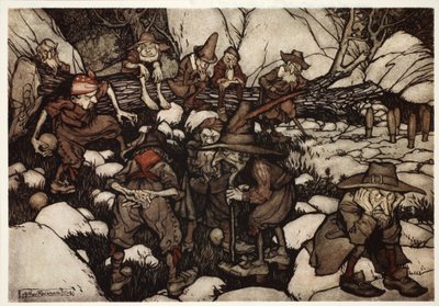 شركة من الأشخاص الغريبين يلعبون في ninepins. ، من Rip Van Winkle by Washington Irving ، حانة. 1910 بواسطة آرثر راكهام